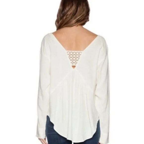 FREE PEOPLE Just Cruisin Linen Blend Top Pockets Crochet Deep V Ivory Women’s XS - Picture 2 of 8
